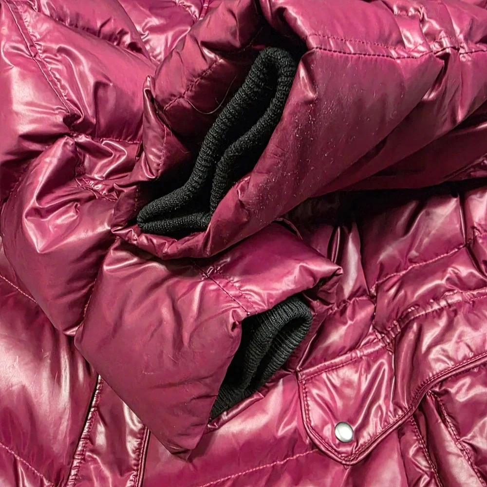 Woman Within Burgundy Down Puffer Coat  Zip Front‎ Collar Size 34W Lined no hood